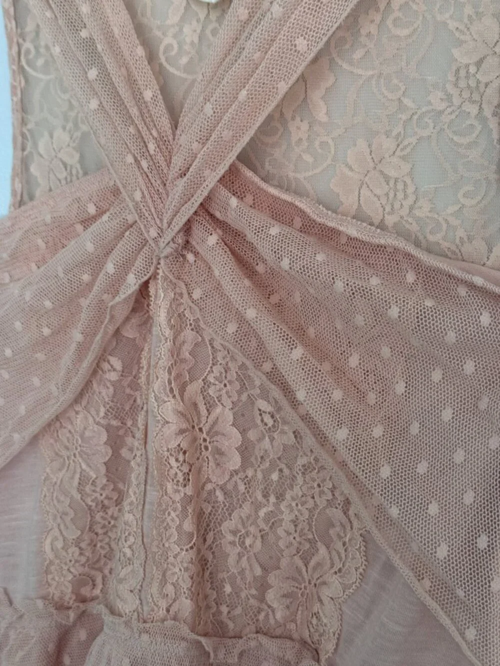 Free People Blush Pink Swiss Dot Lace Crossover Halter Peplum Tank Top L